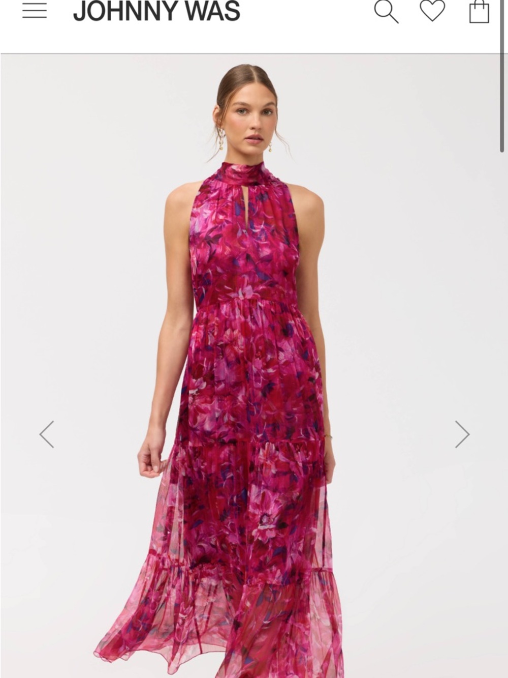 Johnny Was Fuchsia Pink Floral Halter Midi Dress